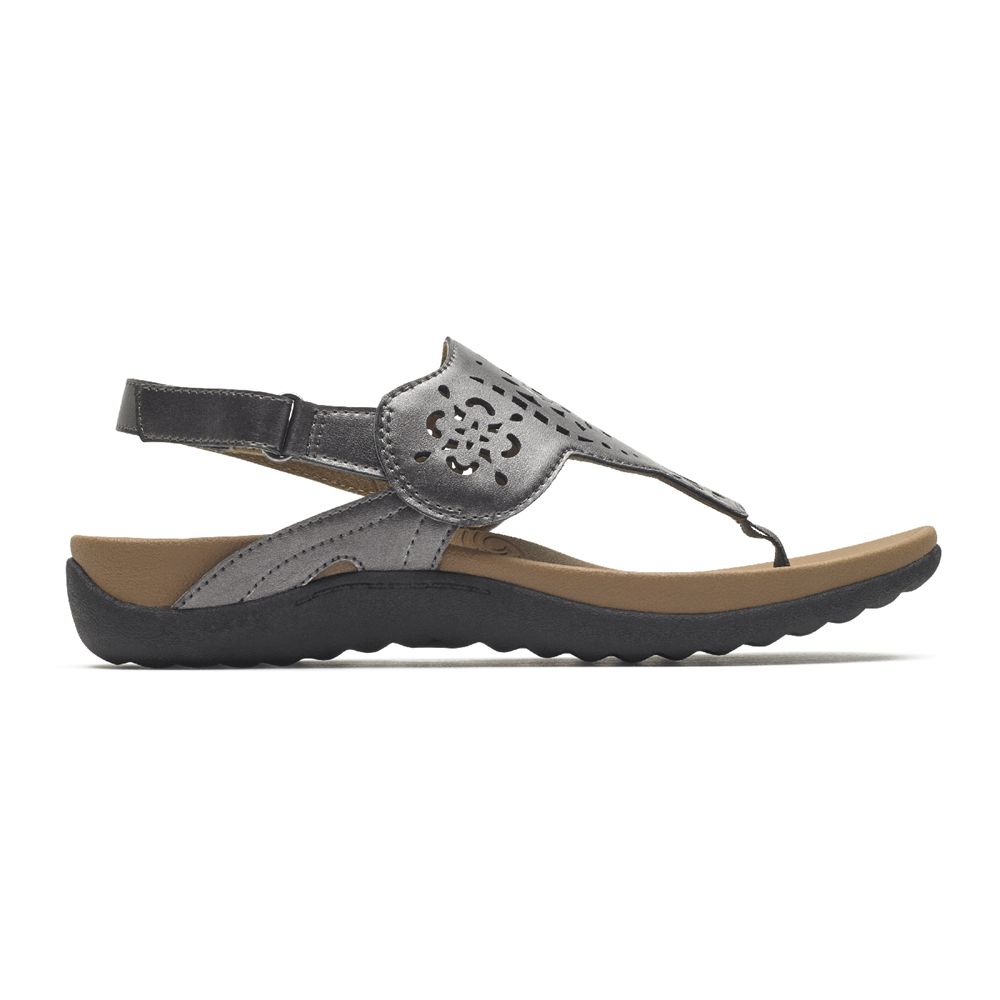 Rockport Women's Ridge Circle Cutout Thong Sandals - Silver - USA (3980FKLHA)